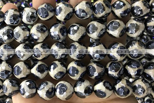 AGAT57 15 inches 12mm faceted round AB-color tibetan agate beads