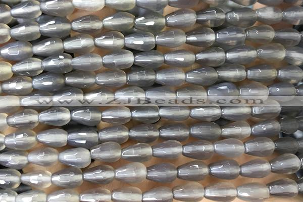 AGAT260 15 inches 6*9mm faceted teardrop grey agate beads