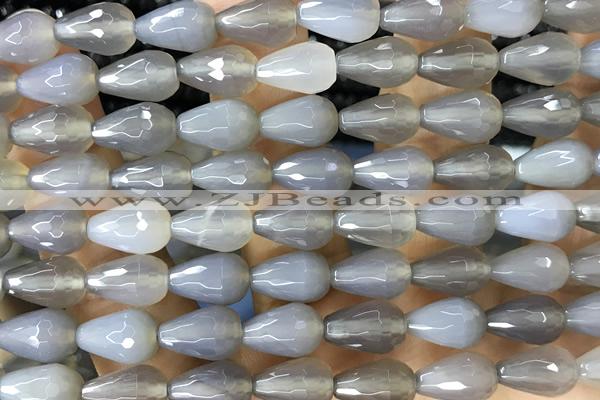 AGAT262 15 inches 8*12mm faceted teardrop grey agate beads