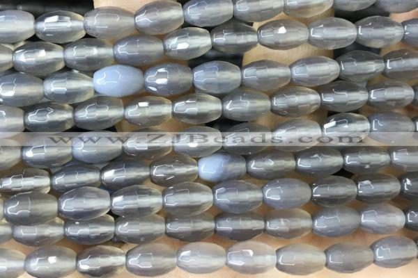 AGAT270 15 inches 6*9mm faceted rice grey agate beads