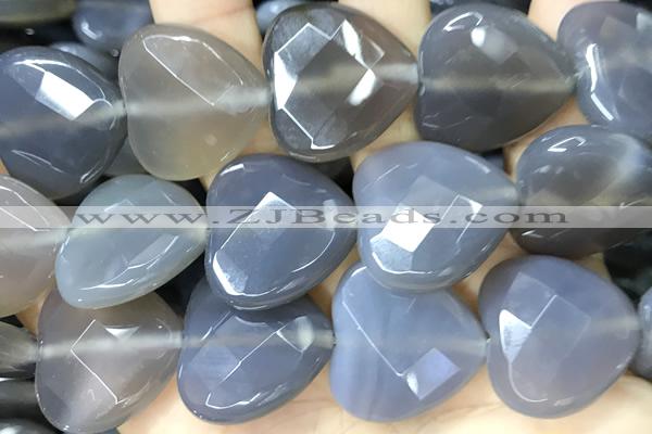 AGAT281 15 inches 25mm faceted heart grey agate beads