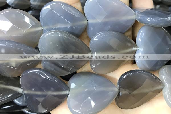 AGAT282 15 inches 30mm faceted heart grey agate beads