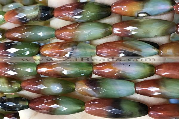 AGAT285 15 inches 10*30mm faceted rice rainbow agate beads