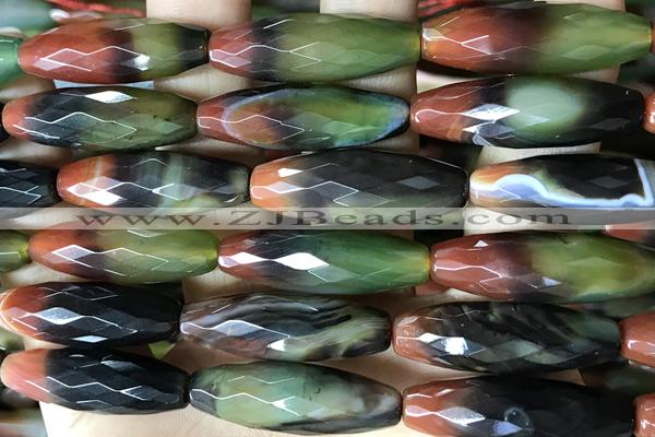 AGAT286 15 inches 10*30mm faceted rice rainbow agate beads