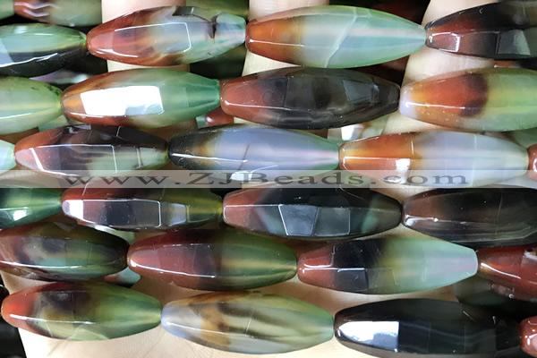 AGAT287 15 inches 10*30mm faceted rice rainbow agate beads