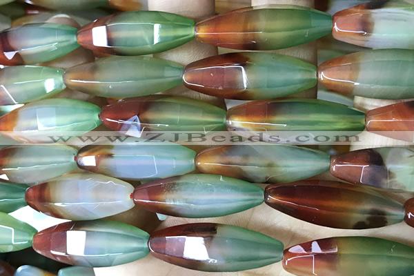 AGAT289 15 inches 10*30mm faceted rice rainbow agate beads