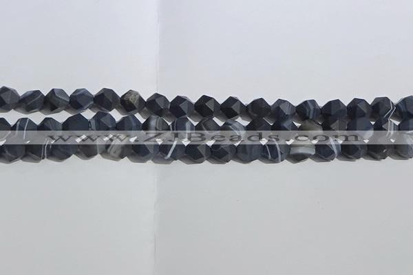 CAA1243 15.5 inches 8mm faceted nuggets matte black line agate beads