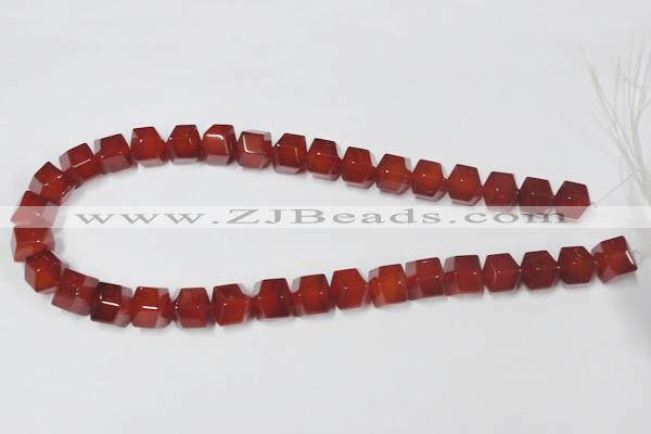 CAA146 15.5 inches 12*14mm faceted cube red agate gemstone beads