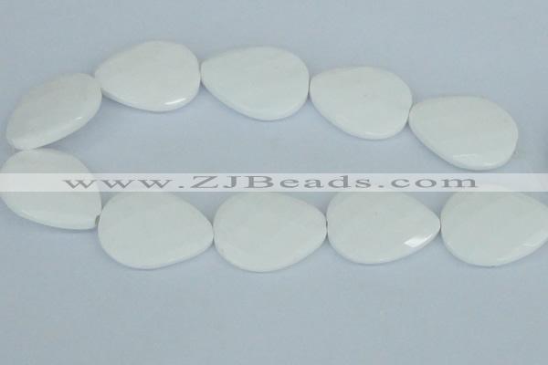 CAA15 15.5 inches 30*40mm faceted flat teardrop white agate beads