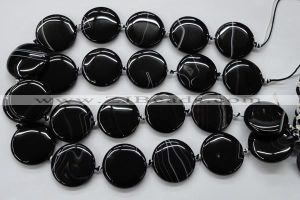 CAA265 15.5 inches 30mm flat round black line agate gemstone beads