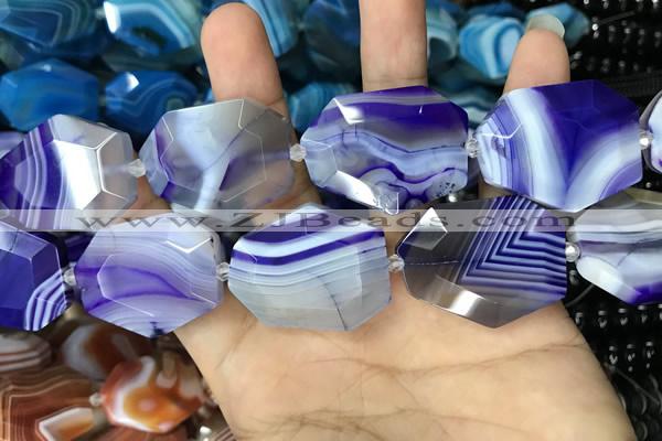 CAA2771 25*32mm - 27*35mm faceted freeform line agate beads