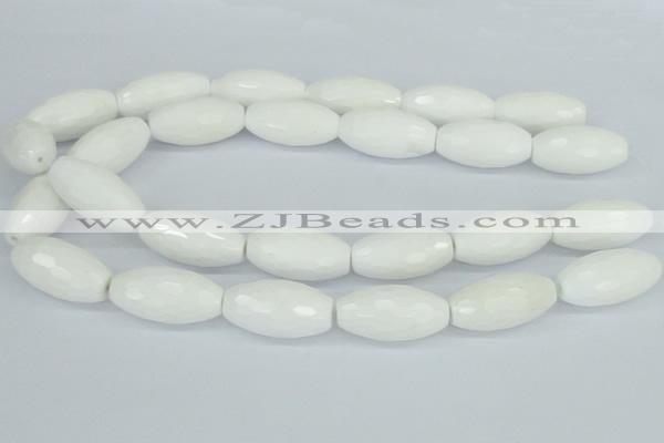 CAA28 15.5 inches 15*30mm faceted rice white agate gemstone beads