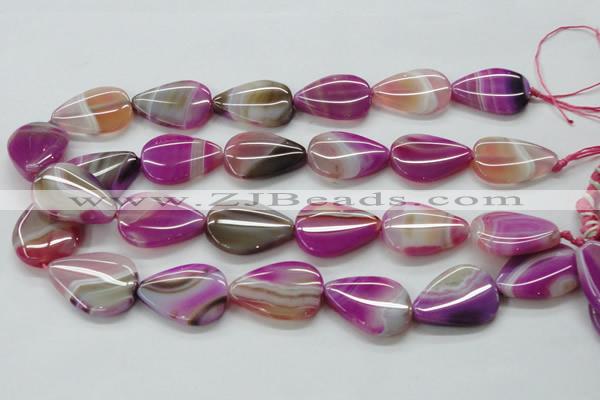 CAA312 15.5 inches 22*30mm flat teardrop fuchsia line agate beads