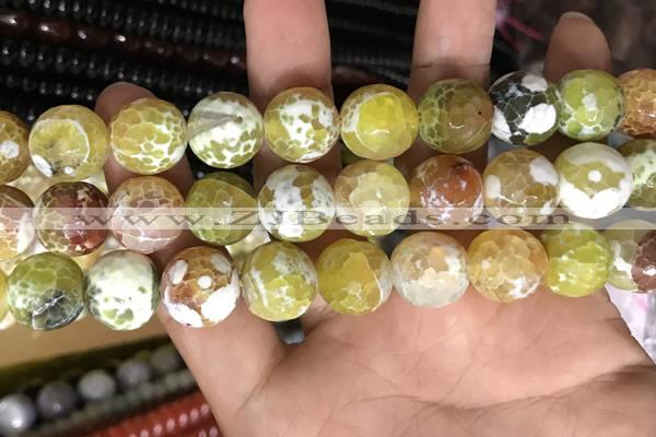 CAA3181 15 inches 14mm faceted round fire crackle agate beads wholesale