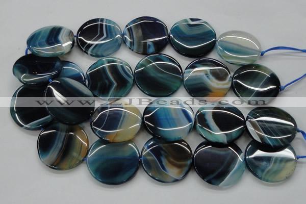 CAA341 15.5 inches 35mm flat round blue line agate beads