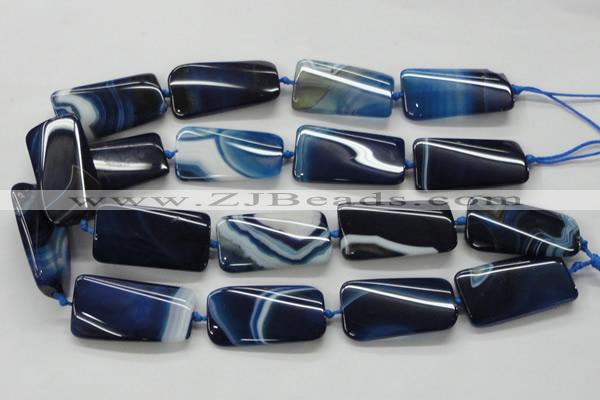 CAA345 15.5 inches 20*45mm twisted rectangle blue line agate beads