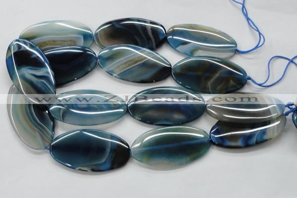 CAA347 15.5 inches 30*60mm oval blue line agate gemstone beads