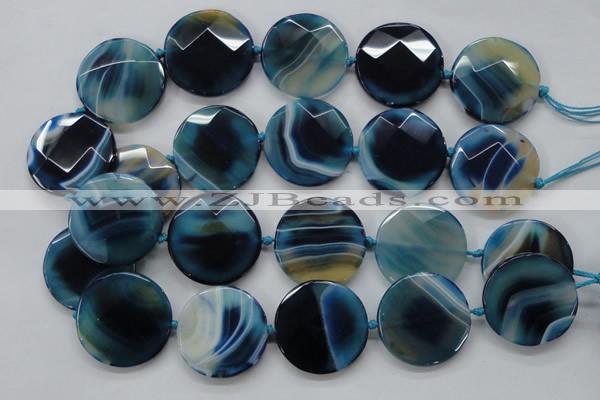 CAA349 15.5 inches 34mm faceted coin blue line agate beads