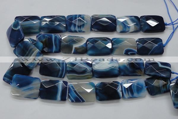 CAA353 15.5 inches 22*30mm faceted rectangle blue line agate beads