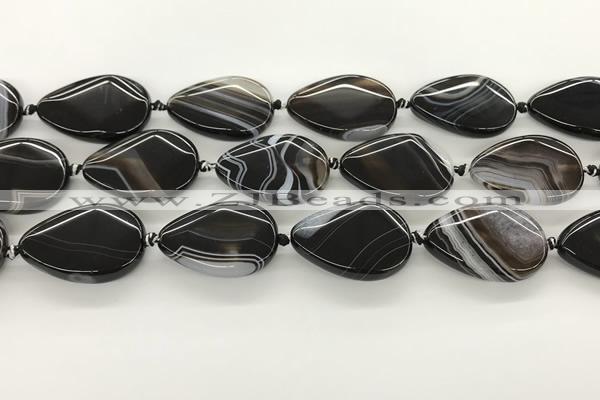 CAA4318 15.5 inches 25*35mm twisted flat teardrop line agate beads