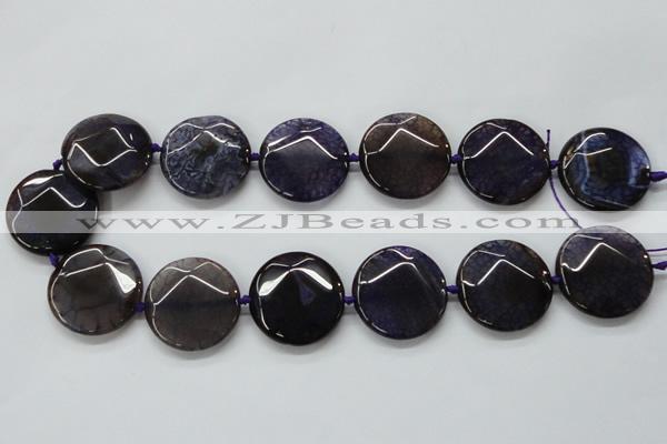 CAA564 15.5 inches 30mm faceted flat round dragon veins agate beads