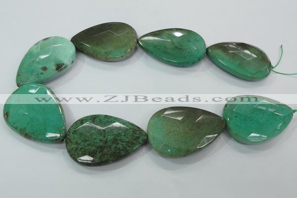 CAA96 15.5 inches 35*50mm faceted flat teardrop grass agate beads