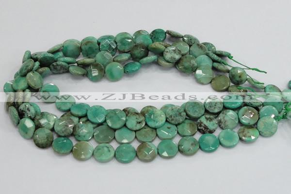 CAB33 15.5 inches 14mm faceted coin green grass agate gemstone beads