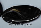 CAG3015 15.5 inches 25*50mm twisted oval black line agate beads