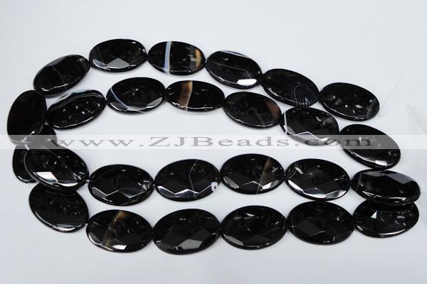 CAG3085 15.5 inches 20*30mm faceted oval black line agate beads