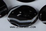 CAG3087 15.5 inches 25*35mm faceted oval black line agate beads