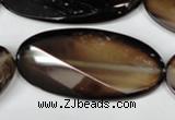 CAG3091 15.5 inches 25*50mm faceted oval black line agate beads