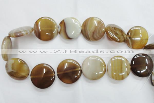 CAG3175 15.5 inches 30mm flat round brown line agate beads