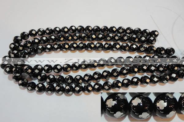 CAG3353 15.5 inches 10mm carved round black agate beads wholesale