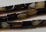 CAG3509 15.5 inches 7*12mm faceted column brown line agate beads