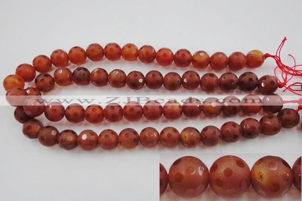 CAG3664 15.5 inches 14mm carved round matte red agate beads