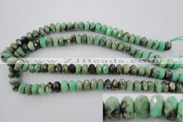 CAG3914 15.5 inches 7*12mm faceted rondelle green grass agate beads