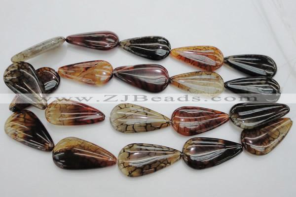 CAG4085 15.5 inches 20*40mm flat teardrop dragon veins agate beads