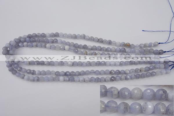 CAG4361 15.5 inches 6mm faceted round blue lace agate beads