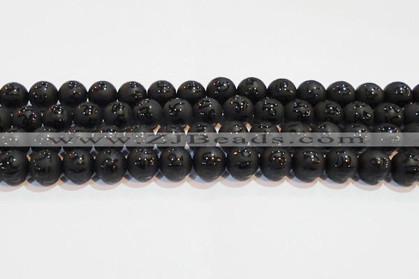 CAG6004 15.5 inches 12mm carved round matte black agate beads