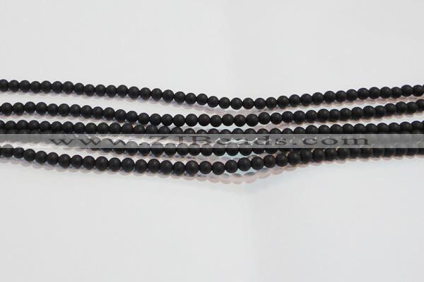 CAG6010 15.5 inches 4mm round matte black agate beads