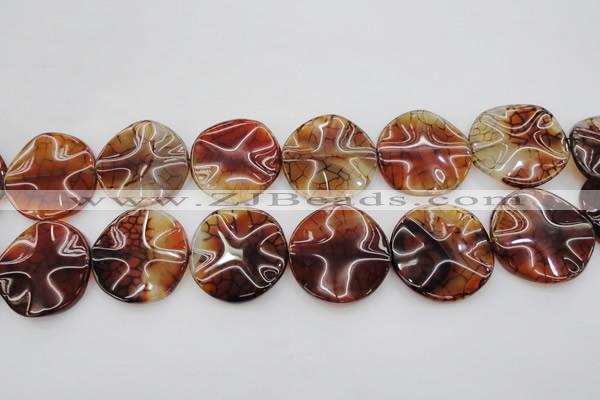 CAG6056 15.5 inches 30mm wavy coin dragon veins agate beads