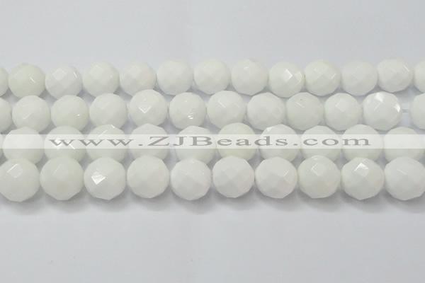 CAG6105 15.5 inches 14mm faceted round white agate gemstone beads