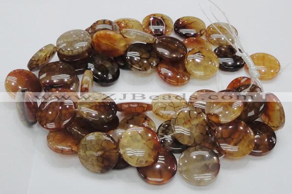 CAG694 15.5 inches 30mm flat round dragon veins agate beads