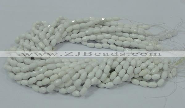 CAG720 15.5 inches 6*8mm faceted rice white agate gemstone beads