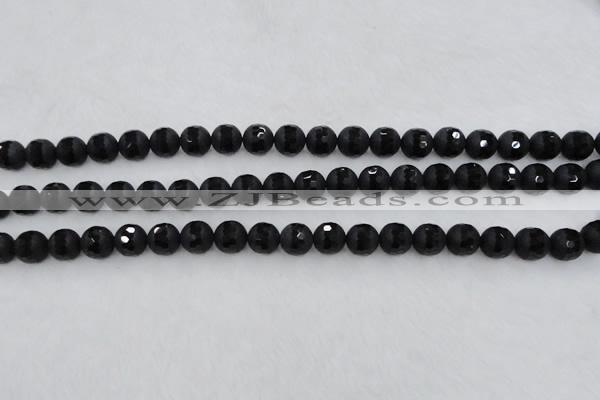 CAG7451 15.5 inches 6mm faceted round matte black agate beads