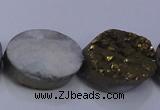 CAG7960 7.5 inches 13*18mm oval plated white druzy agate beads