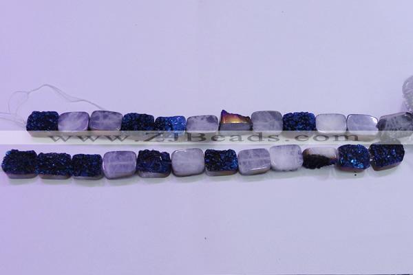 CAG8226 Top drilled 12*16mm rectangle blue plated druzy agate beads