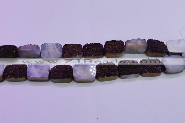 CAG8255 Top drilled 18*25mm rectangle purple plated druzy agate beads