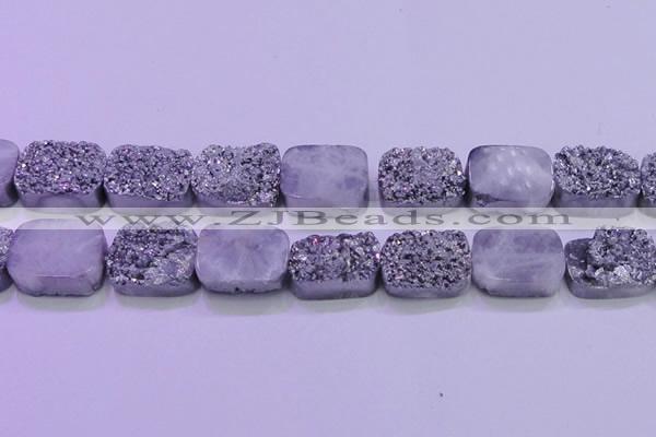 CAG8262 Top drilled 20*30mm rectangle silver plated druzy agate beads