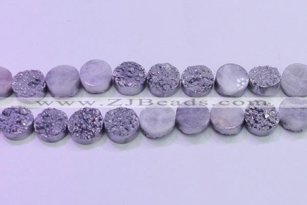 CAG8392 7.5 inches 25mm coin silver plated druzy agate beads